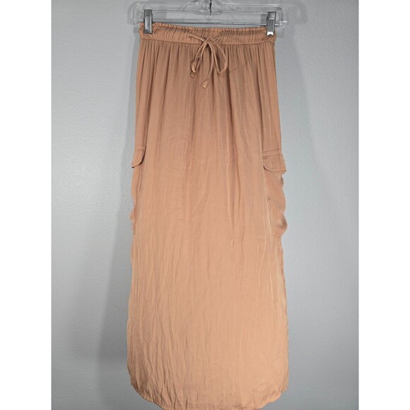 aerie Dresses & Skirts - Aerie Tan Satin Cargo Utility Midi Skirt W/ Side Splits Size XS Gorpcore BF